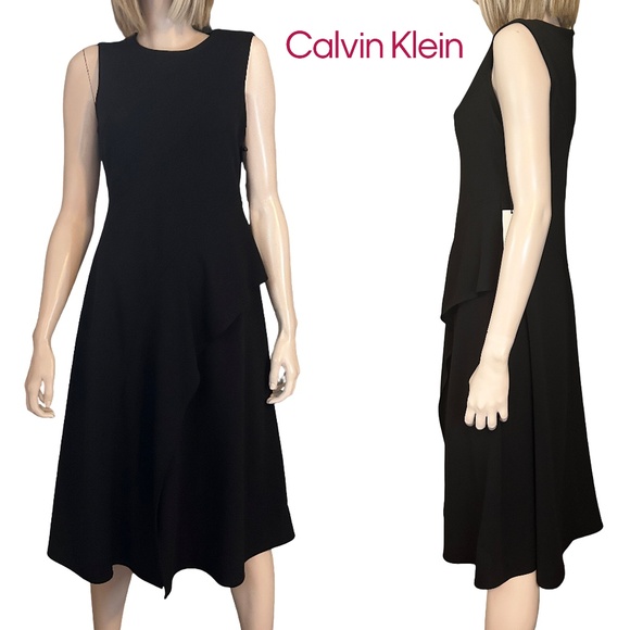 Calvin Klein Dress Refined Fashion Layered Asymmetrical Peplum Ruffles Flowy - Picture 1 of 15